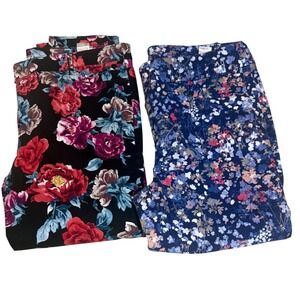 Chicos Pull-on Jeggings Jeans Bundle 2 Pairs Black Blue Rose Ditsy Print Pants